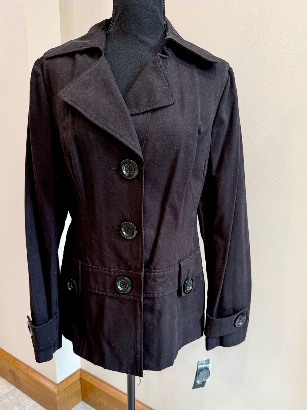 INC international concepts NWT Cotton Black Short Trench Coat Y2K size L